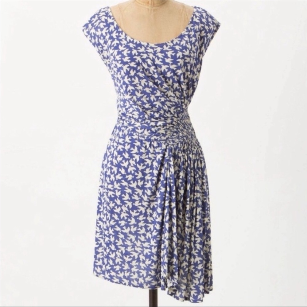 Anthropologie Leifnotes Bird Print Blue Dress